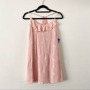 Lucy Love pink ruffle floral embroidered cami mini dress new with tags XS NWT